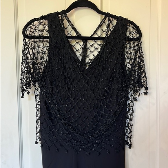 ELEGANT, Black, SILK Dress with Beaded Overlay.  Perfect for evening wear. - Picture 8 of 10